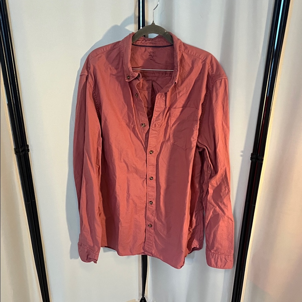 Men's Casual Coral Button-Down Shirt